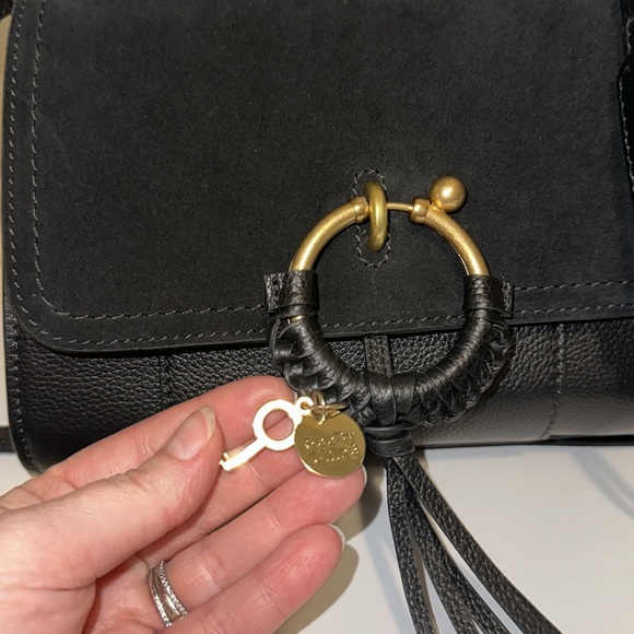 See by Chloe Joan Black Leather Gold Charm Top Handle Crossbody Purse Luxury NWT - Picture 13 of 17